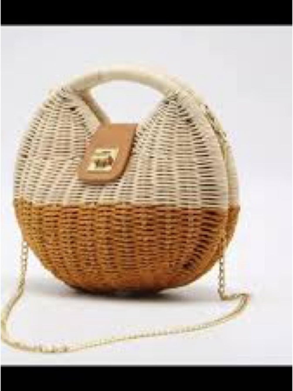 Zara Two-Tone Round Woven Rattan Bag